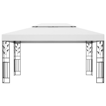 vidaXL Κιόσκι με Διπλή Οροφή και Φωτάκια LED Λευκό 3 x 4 μ.