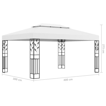 vidaXL Κιόσκι με Διπλή Οροφή και Φωτάκια LED Λευκό 3 x 4 μ.