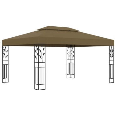 vidaXL Κιόσκι με Διπλή Οροφή και Φωτάκια LED Taupe 3 x 4 μ.