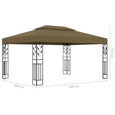vidaXL Κιόσκι με Διπλή Οροφή και Φωτάκια LED Taupe 3 x 4 μ.