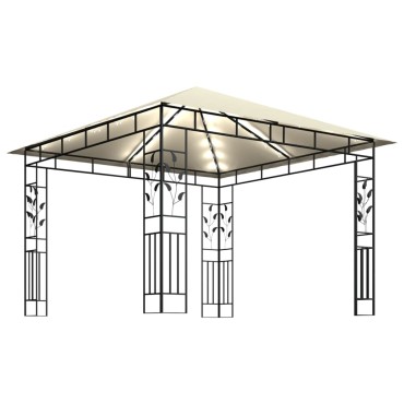 vidaXL Κιόσκι με Σήτα και Φωτάκια LED Κρεμ 3 x 3 x 2,73 μ.