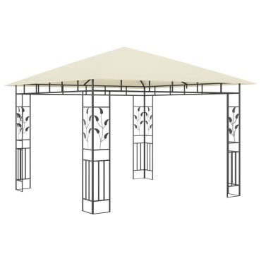 vidaXL Κιόσκι με Σήτα και Φωτάκια LED Κρεμ 3 x 3 x 2,73 μ.