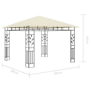 vidaXL Κιόσκι με Σήτα και Φωτάκια LED Κρεμ 3 x 3 x 2,73 μ.