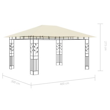 vidaXL Κιόσκι με Σήτα και Φωτάκια LED Κρεμ 4 x 3 x 2,73 μ.