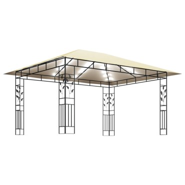 vidaXL Κιόσκι με Σήτα και Φωτάκια LED Κρεμ 4 x 3 x 2,73 μ.