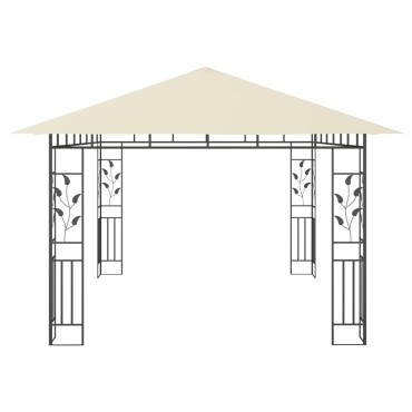 vidaXL Κιόσκι με Σήτα και Φωτάκια LED Κρεμ 4 x 3 x 2,73 μ.