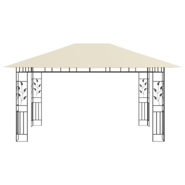 vidaXL Κιόσκι με Σήτα και Φωτάκια LED Κρεμ 4 x 3 x 2,73 μ.