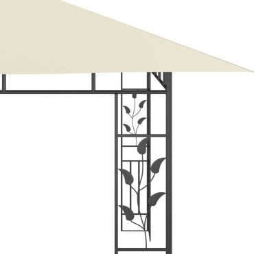 vidaXL Κιόσκι με Σήτα και Φωτάκια LED Κρεμ 4 x 3 x 2,73 μ.