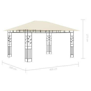 vidaXL Κιόσκι με Σήτα και Φωτάκια LED Κρεμ 4 x 3 x 2,73 μ.
