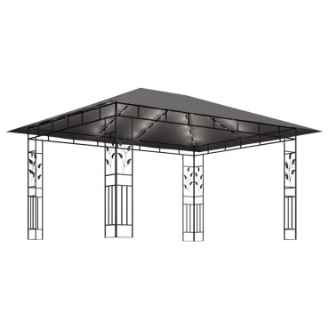 vidaXL Κιόσκι με Σήτα και Φωτάκια LED Ανθρακί 4 x 3 x 2,73 μ.