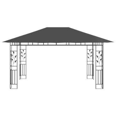 vidaXL Κιόσκι με Σήτα και Φωτάκια LED Ανθρακί 4 x 3 x 2,73 μ.