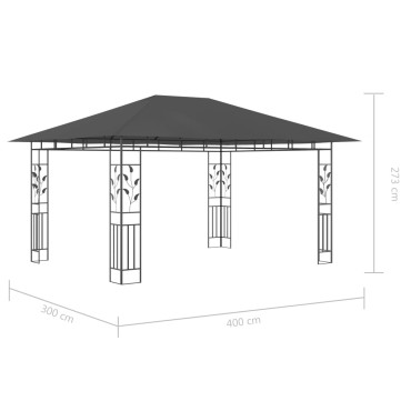 vidaXL Κιόσκι με Σήτα και Φωτάκια LED Ανθρακί 4 x 3 x 2,73 μ.