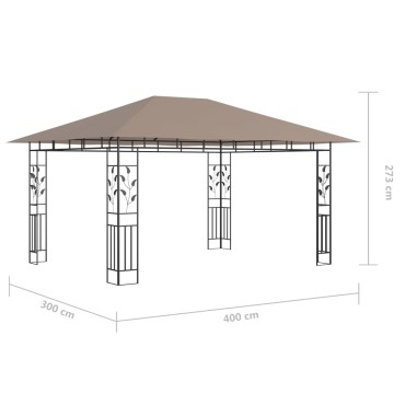 vidaXL Κιόσκι με Σήτα και Φωτάκια LED Taupe 4 x 3 x 2,73 μ.