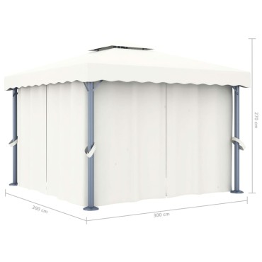 vidaXL Κιόσκι με Κουρτίνα και Φωτάκια LED Λευκό Κρεμ 3 x 3 μ.