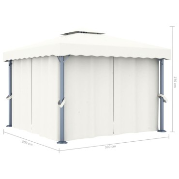 vidaXL Κιόσκι με Κουρτίνα και Φωτάκια LED Λευκό Κρεμ 3 x 3 μ.
