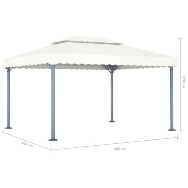 vidaXL Κιόσκι με Φωτάκια LED Κρεμ 400 x 300 εκ. Αλουμινίου