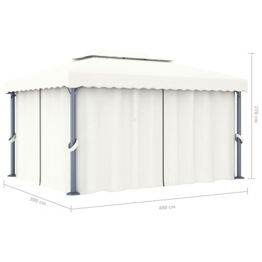 vidaXL Κιόσκι με Κουρτίνα και Φωτάκια LED Λευκό Κρεμ 4 x 3 μ.