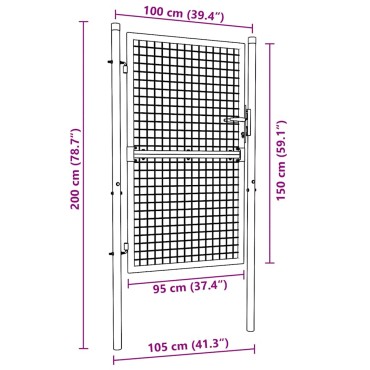 vidaXL Πόρτα Περίφραξης με Πλέγμα Γκρι 100 x 200 εκ. Γαλβαν. Χάλυβας