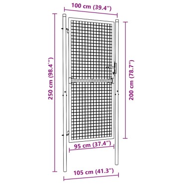 vidaXL Πόρτα Περίφραξης με Πλέγμα Γκρι 100 x 250 εκ. Γαλβαν. Χάλυβας