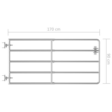 vidaXL Πόρτα Αγροκτήματος με 5 Μπάρες Ασημί (95-170)x90 εκ. Ατσάλινη