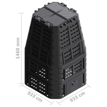 vidaXL Κάδος Κομποστοποίησης Μαύρος 93,3 x 93,3 x 146 εκ. 1000 Λίτρων