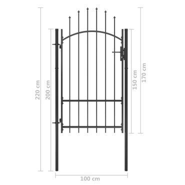 vidaXL Καγκελόπορτα Μαύρη 1 x 2,2 μ. Ατσάλινη