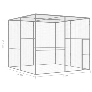 vidaXL Κλουβί Γάτας 3 x 3 x 2,5 μ. από Γαλβανισμένο Χάλυβα