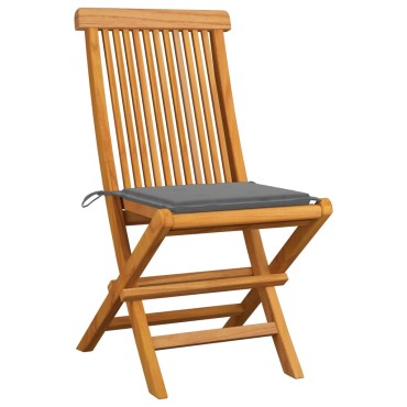 vidaXL Καρέκλες Κήπου 8 τεμ. Μασίφ Ξύλο Teak με Γκρι Μαξιλάρια 47x60x89cm