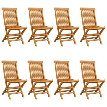 vidaXL Καρέκλες Κήπου 8 τεμ. Μασίφ Ξύλο Teak με Φωτ. Πράσινα Μαξιλάρια 47x60x89cm
