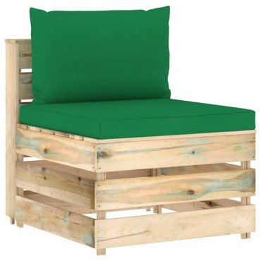 3074620 vidaXL 5 Piece Garden Lounge Set with Cushions Green Impregnated Wood (2x316200+316201+316203+315069+2x315057+315081)