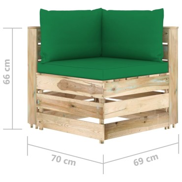 3074620 vidaXL 5 Piece Garden Lounge Set with Cushions Green Impregnated Wood (2x316200+316201+316203+315069+2x315057+315081)