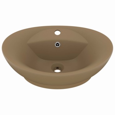 vidaXL Νιπτήρας με Υπερχείλιση Οβάλ Κρεμ Ματ 58,5x39 εκ. Κεραμικός