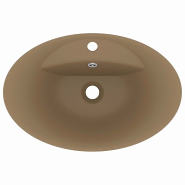 vidaXL Νιπτήρας με Υπερχείλιση Οβάλ Κρεμ Ματ 58,5x39 εκ. Κεραμικός