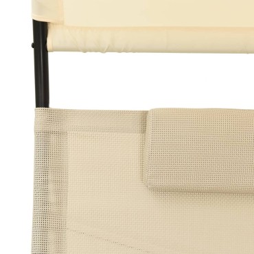 vidaXL Ξαπλώστρα Διπλή με Σκίαστρο Κρεμ από Textilene 139x180x170cm 1 τεμ.