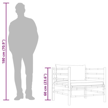 vidaXL Καναπές Κήπου από Μπαμπού με Λευκά Κρεμ Μαξιλάρια 74x70x60cm