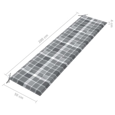 vidaXL Μαξιλάρι για Παγκάκι Κήπου Γκρι Καρό 200x50x4cm Υφασμάτινο