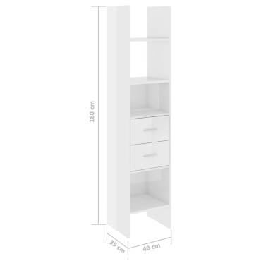 vidaXL Βιβλιοθήκη Γυαλιστερό Λευκό 40x35x180cm από Επεξ. Ξύλο 1 τεμ.