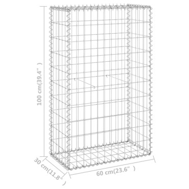 vidaXL Συρματοκιβώτιο Τοίχος 60x30x100cm Γαλβαν. Χάλυβας + Καλύμματα