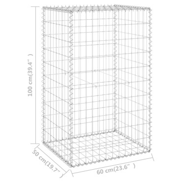 vidaXL Συρματοκιβώτιο Τοίχος 60x50x100cm Γαλβαν. Χάλυβας + Καλύμματα