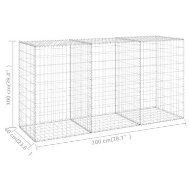 vidaXL Συρματοκιβώτιο Τοίχος 200x60x100cm Γαλβαν.Χάλυβας + Καλύμματα
