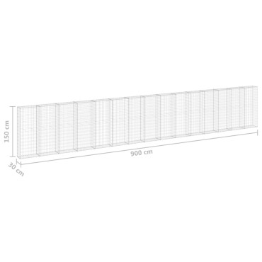 vidaXL Συρματοκιβώτιο Τοίχος 900x30x150cm Γαλβαν.Χάλυβας + Καλύμματα