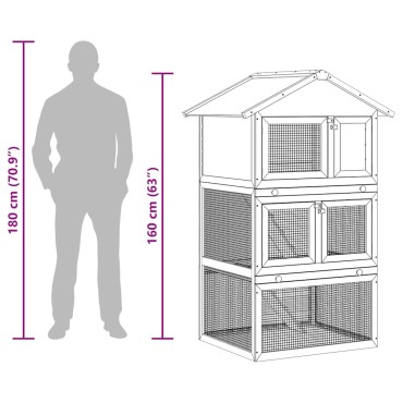 vidaXL Κλουβί Κουνελιών/Σπίτι Μικρών Ζώων Εξωτ. Χώρου 3 Επίπεδα Ξύλινο