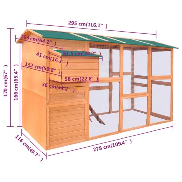 vidaXL Κοτέτσι 295 x 163 x 170 εκ. Ξύλινο