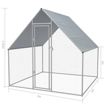 vidaXL Κοτέτσι - Κλουβί Εξωτ. Χώρου 2x2x1,92 μ. Γαλβανισμένος Χάλυβας