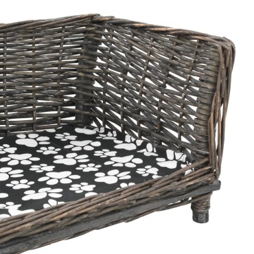 vidaXL Καλάθι Σκύλου με Μαξιλάρι Γκρι 90x54x35 εκ. Φυσικό Ξύλο Ιτιάς