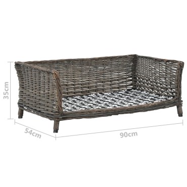 vidaXL Καλάθι Σκύλου με Μαξιλάρι Γκρι 90x54x35 εκ. Φυσικό Ξύλο Ιτιάς