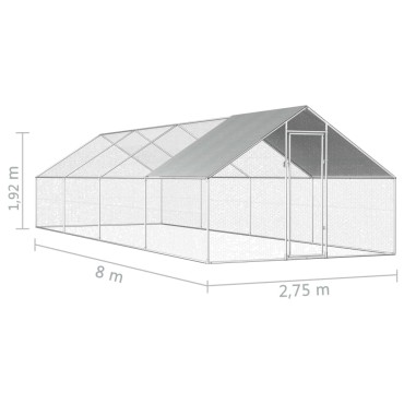 vidaXL Κοτέτσι - Κλουβί Εξωτ.Χώρου 2,75x8x1,92 μ. από Γαλβανισμένο Χάλυβα