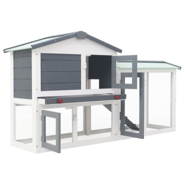 vidaXL Κλουβί Κουνελιών Μεγάλο Γκρι/Λευκό 145 x 45 x 84 εκ. Ξύλινο