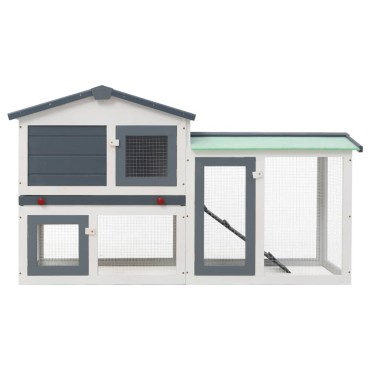 vidaXL Κλουβί Κουνελιών Μεγάλο Γκρι/Λευκό 145 x 45 x 84 εκ. Ξύλινο