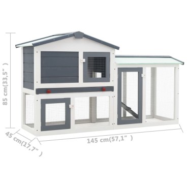 vidaXL Κλουβί Κουνελιών Μεγάλο Γκρι/Λευκό 145 x 45 x 84 εκ. Ξύλινο
